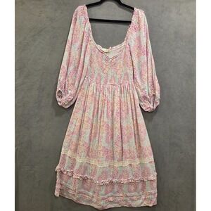 Penelope Rose Smocked Floral Maxi Dress Women's Size Medium Ruffle Lace Coquette